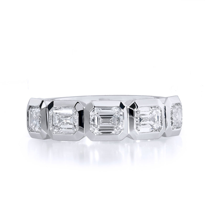 Bezel-Set Emerald Diamond Band Ring Rings H&H Jewels
