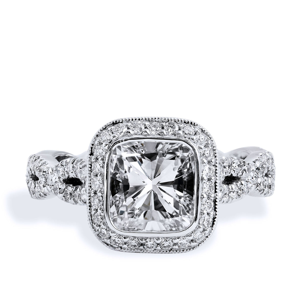 Cushion Cut Diamond Trellace Engagement Ring Rings H&H Jewels