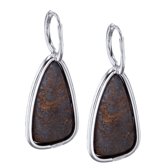 Boulder Opal Slice Diamond Earrings - Alternate View 3