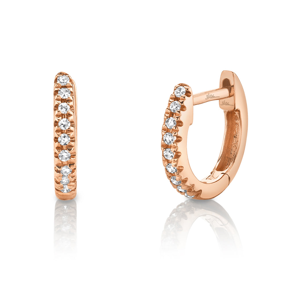 0.04ct Rose Gold Diamond Pave Huggies Earrings Shy Creation