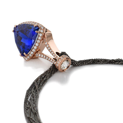 Rose Gold Blue Topaz And Diamond Pendant - Alternate View 2