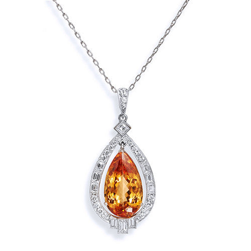 GIA Cert 13.57 Carat Topaz Diamond Platinum Pendant Necklaces H&H Jewels