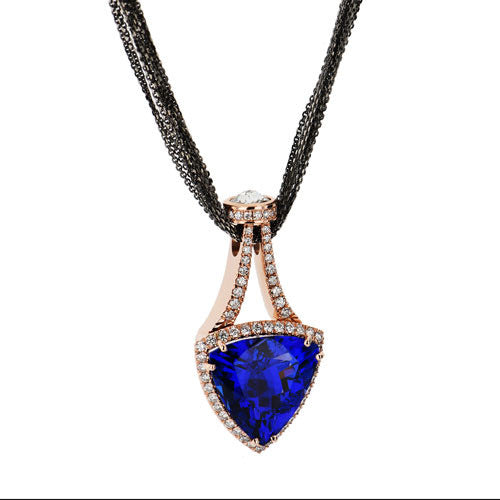 Rose Gold Blue Topaz And Diamond Pendant Necklaces H&H Jewels