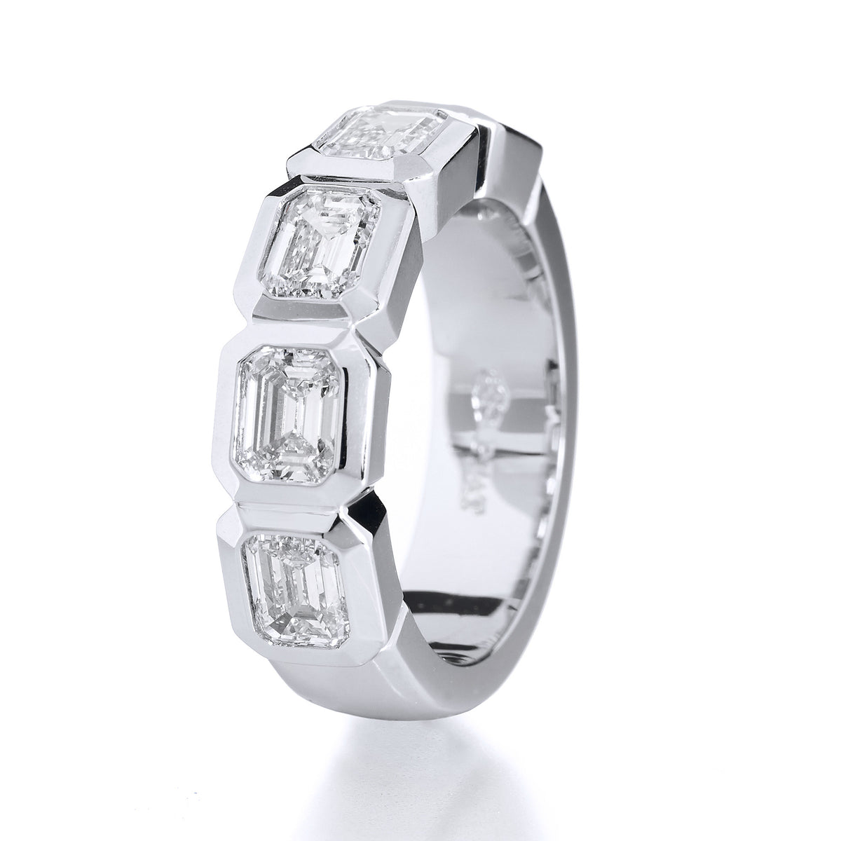 Bezel-Set Emerald Diamond Band Ring - Alternate View 1