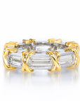 Channel Set Emerald Cut Diamond Band Ring With Yellow Gold Cross Accent Rings H&H Jewels