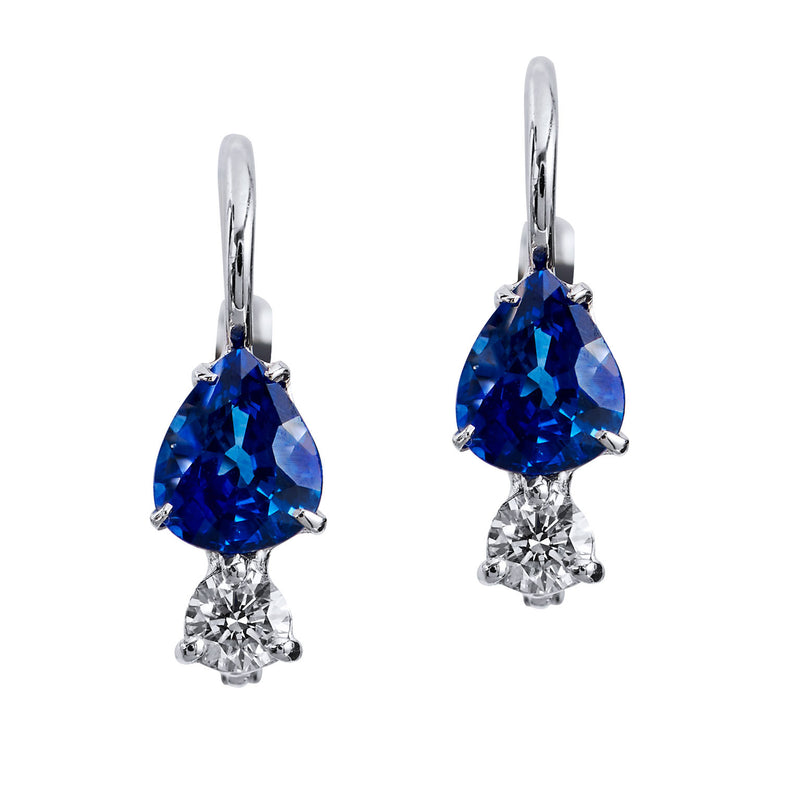 0.80 Carat Pear Shaped Blue Sapphire And Diamond Lever-Back Earrings Earrings H&H Jewels