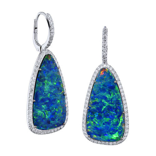 Boulder Opal Slice Diamond Earrings  H&H Jewels