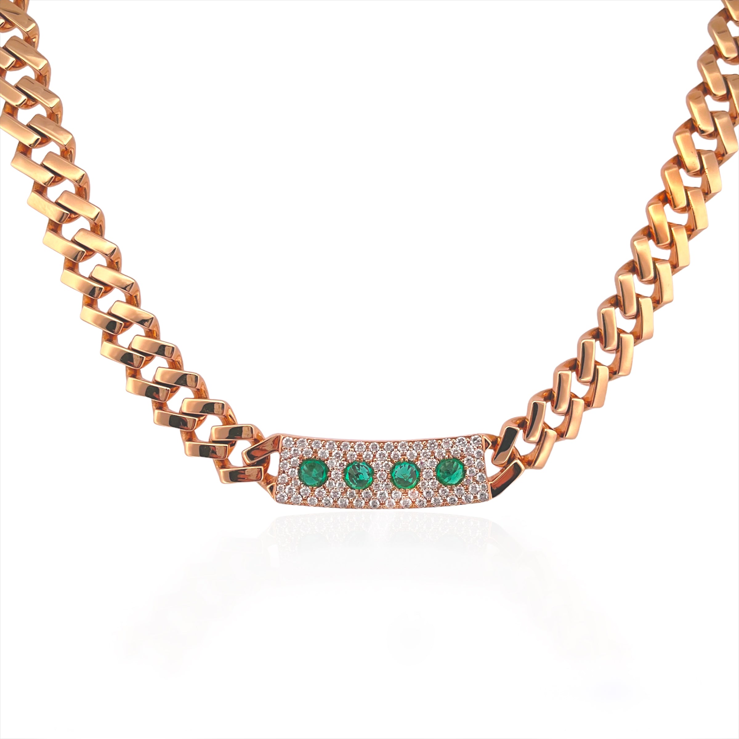 Spiked Emerald and Diamond Plate Chain Link Necklace Necklaces Curated by H