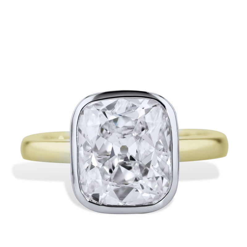 Bezel-Set Cushion Diamond Yellow Gold Engagement Ring Rings H&H Jewels