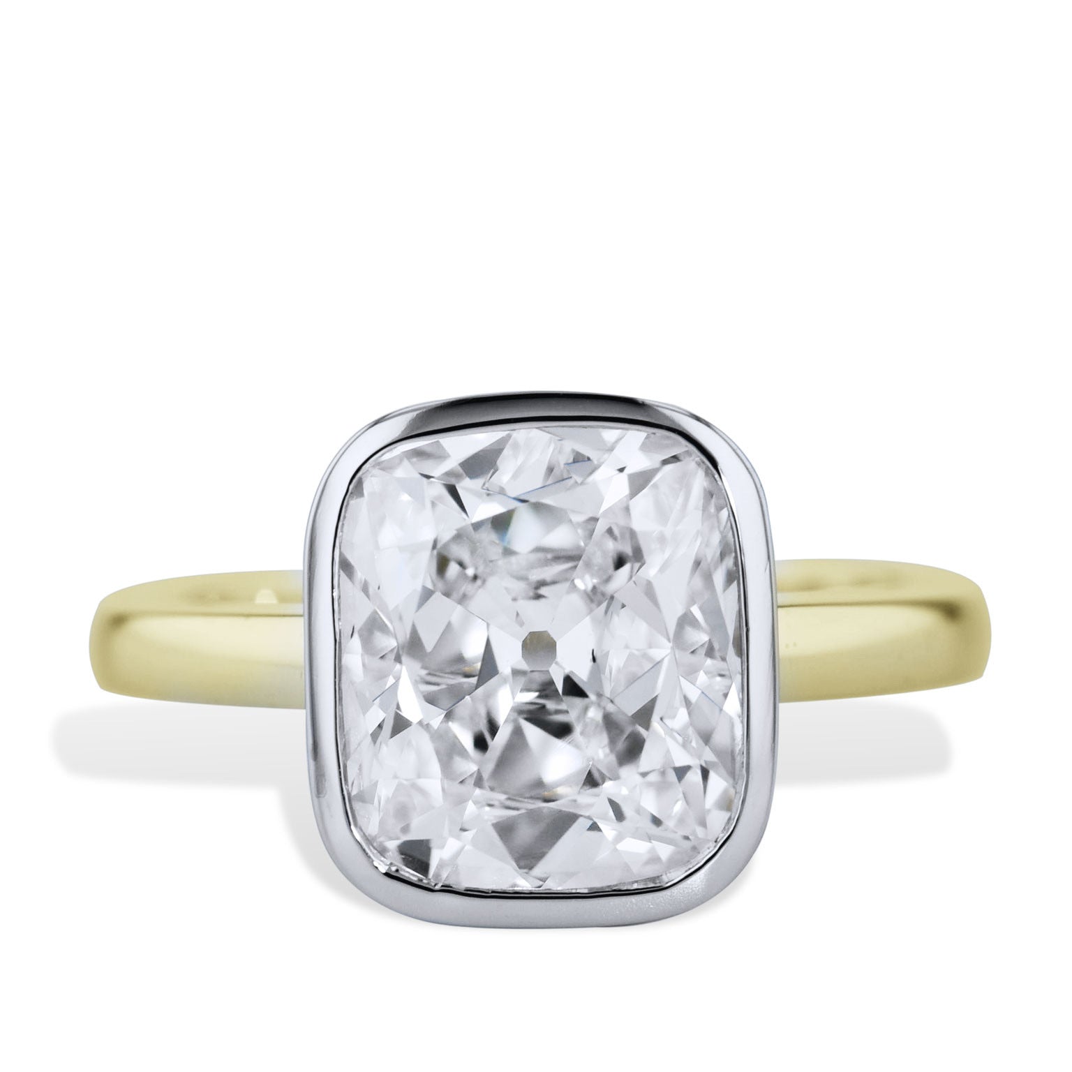 Bezel-Set Cushion Diamond Yellow Gold Engagement Ring Rings H&amp;H Jewels