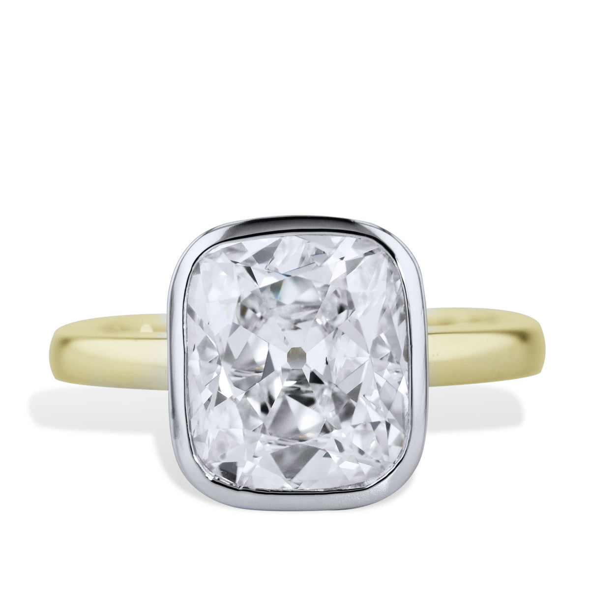 Bezel-Set Cushion Diamond Yellow Gold Engagement Ring Rings H&H Jewels