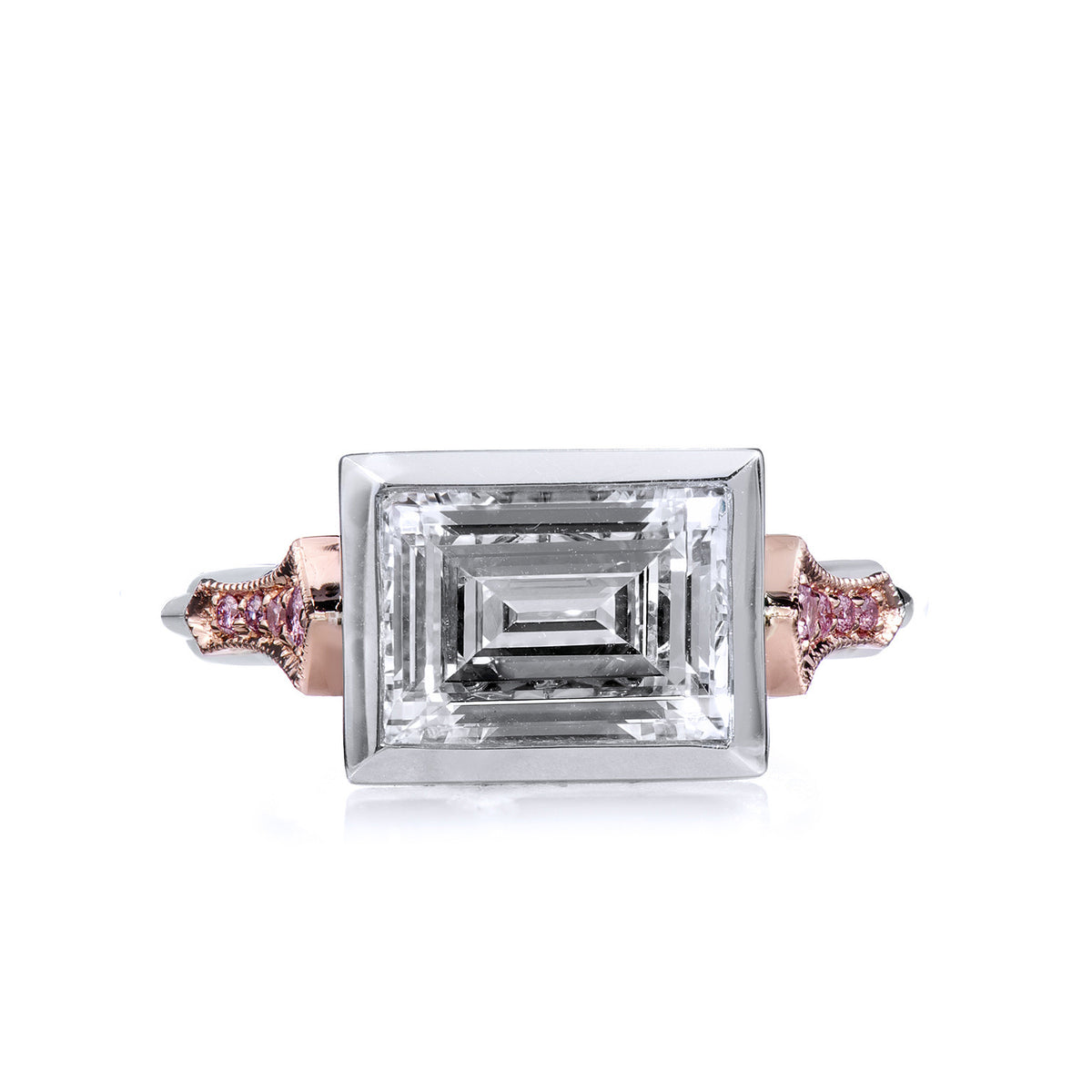 Bezel-Set Emerald Diamond With Pink Pave Diamond Engagement Ring Rings H&H Jewels