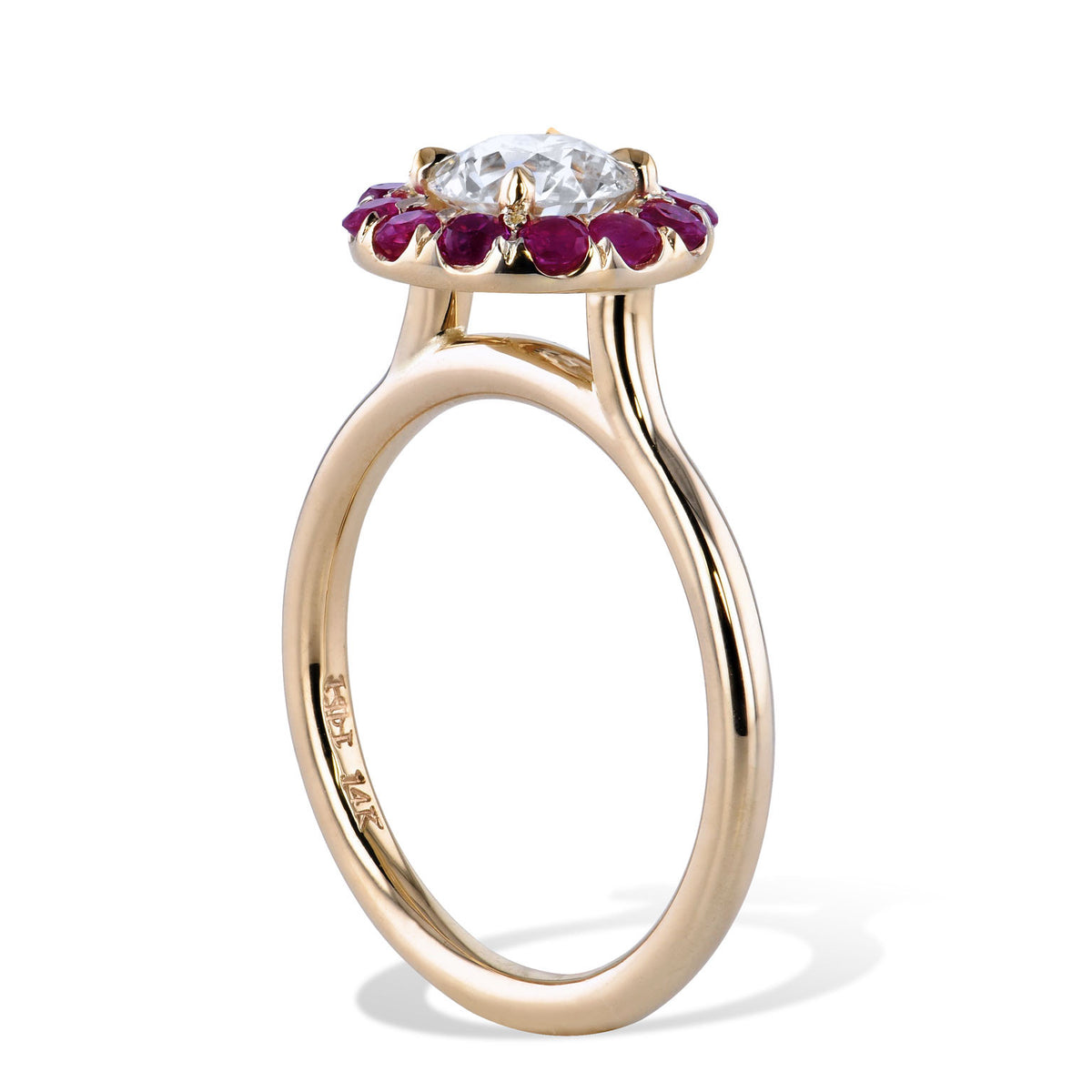 Diamond Ring With Ruby Halo - Alternate View 2